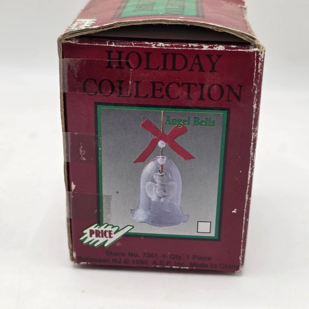 Price Angel Bell Ornament Clear Glass White Cherub 1996 Holiday Vintage 7361 Red